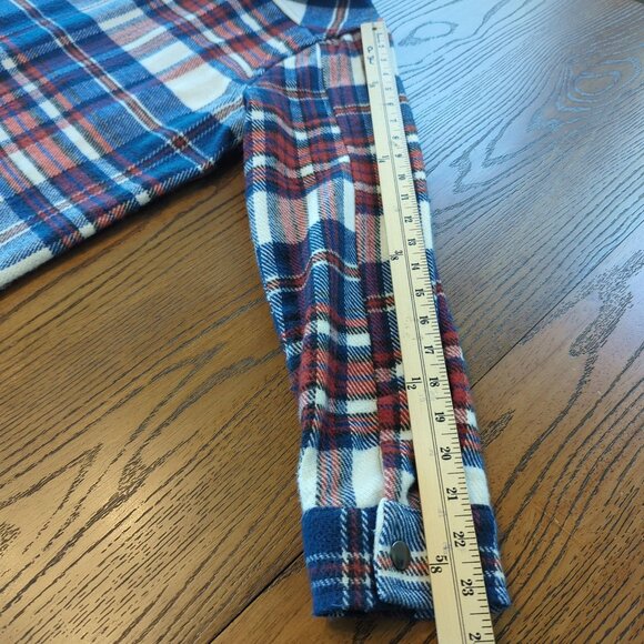 Eco Threads Plaid Flannel Women's Shirt Size L Blue Red White Snap Front soft - Picture 14 of 16